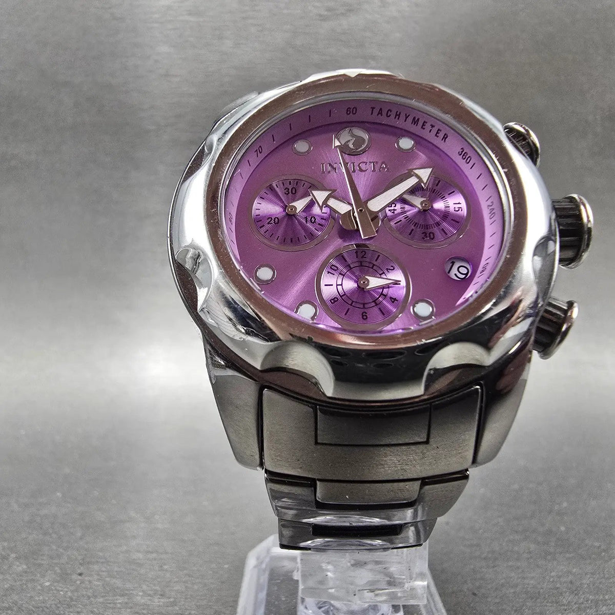 Invicta Chronograph Watch Men 39mm Purple Dial Silver Ceramic Date Round New Bat5