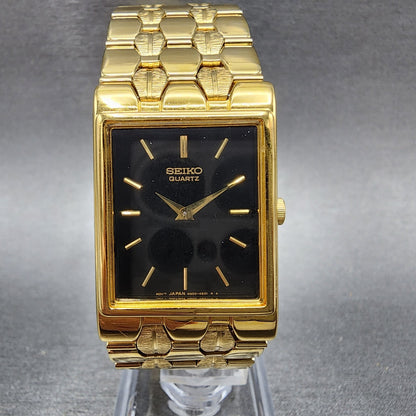 Seiko Tank Watch Men 23mm Black Dial Gold Tone Rectangle 4N00-6511 New Battery