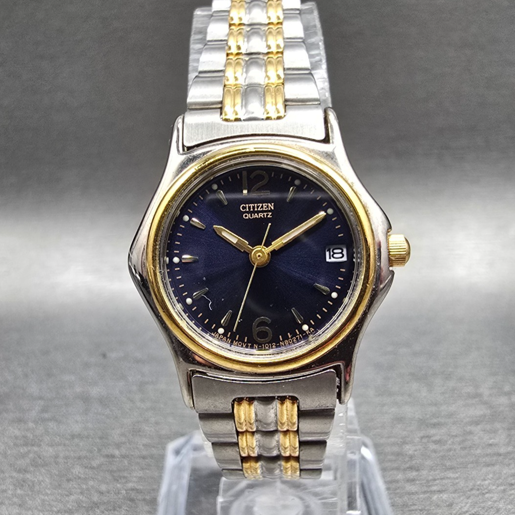 Citizen Watch Women 24mm Blue Dial Two Tone Date 1012-S69799 New Battery JP230