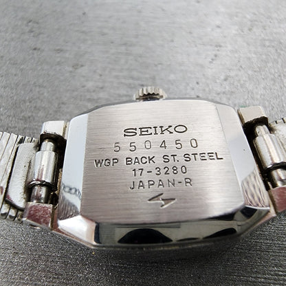 Seiko Watch Women 17mm Silver Dial Gold Plated Rectangle Manual 173280 Runs9