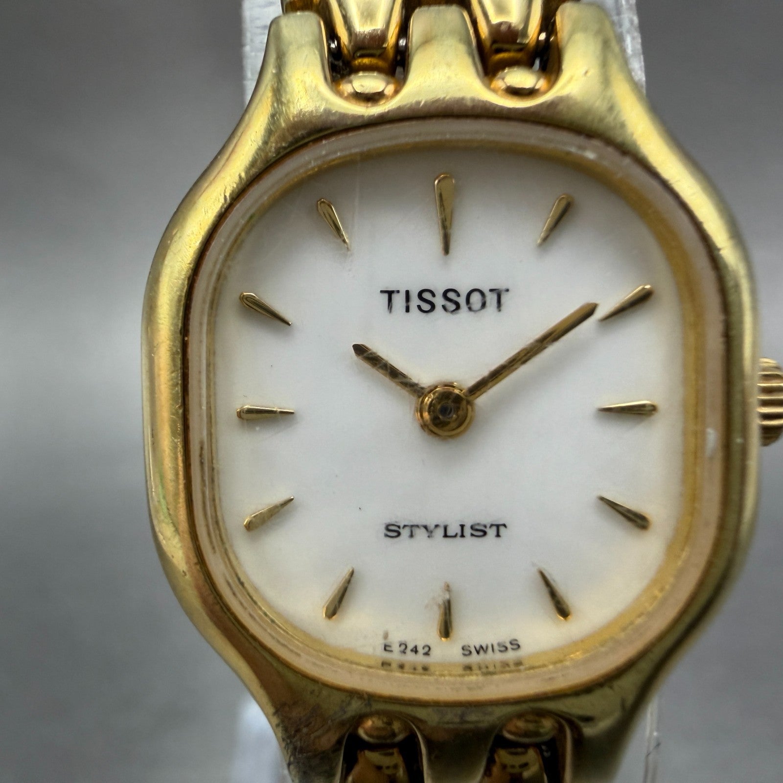 Tissot Tank Watch Women 19mm White Dial Gold Tone Rectangle New Battery VTG ABCD1