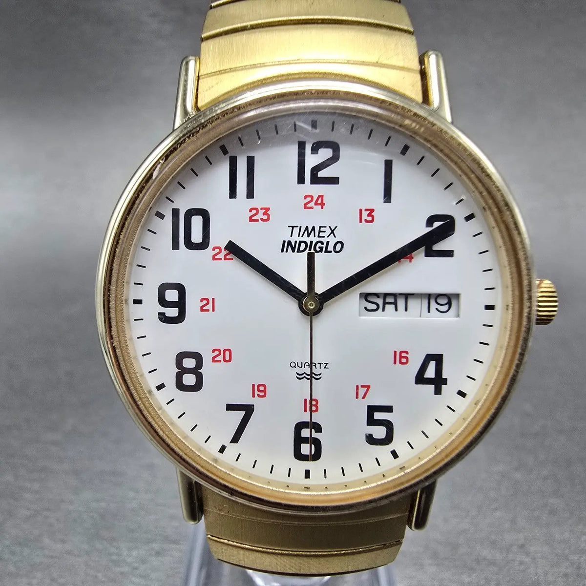 Timex Easy Reader Watch Men 35mm White Dial Gold Daydate Round New Battery0