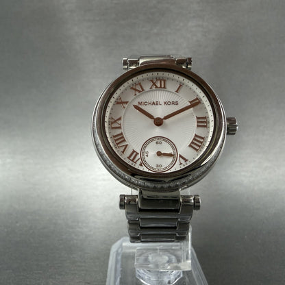 Michael Kors Skylar Watch Women 33mm White Dial Silver Tone Round New Battery5