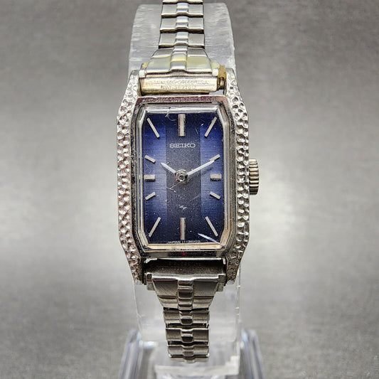 VTG Seiko Watch Women 15mm Blue Dial Silver Tone Manual Wind Rectangle Runs