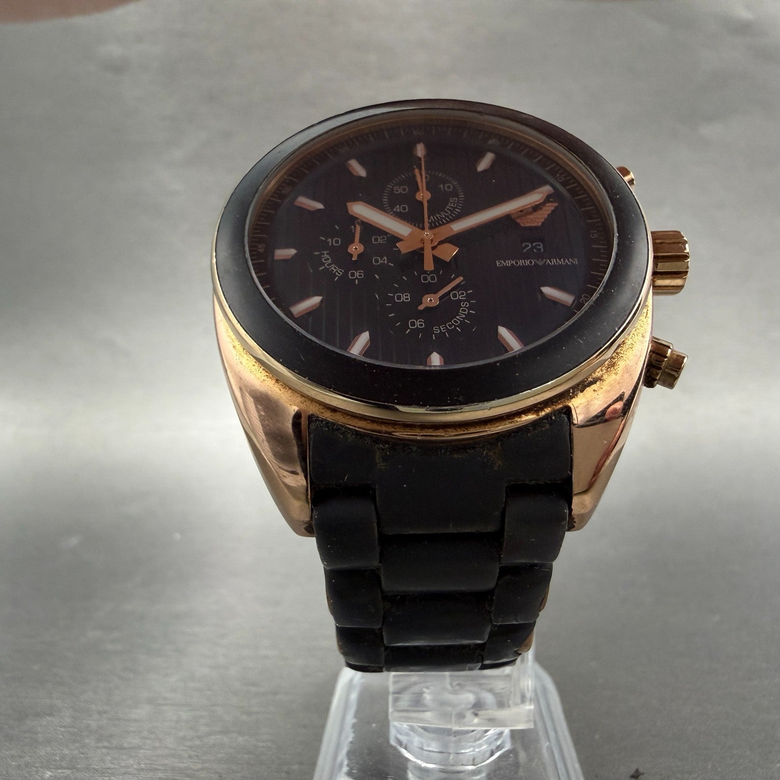 Emporio Armani Sportivo Chronograph Watch Men 43mm Black Dial Rose Gold New batt5
