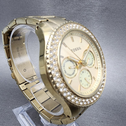 Fossil Stella Glitz Watch Women 37mm Champagne Dial Gold Tone Daydate New Batt3
