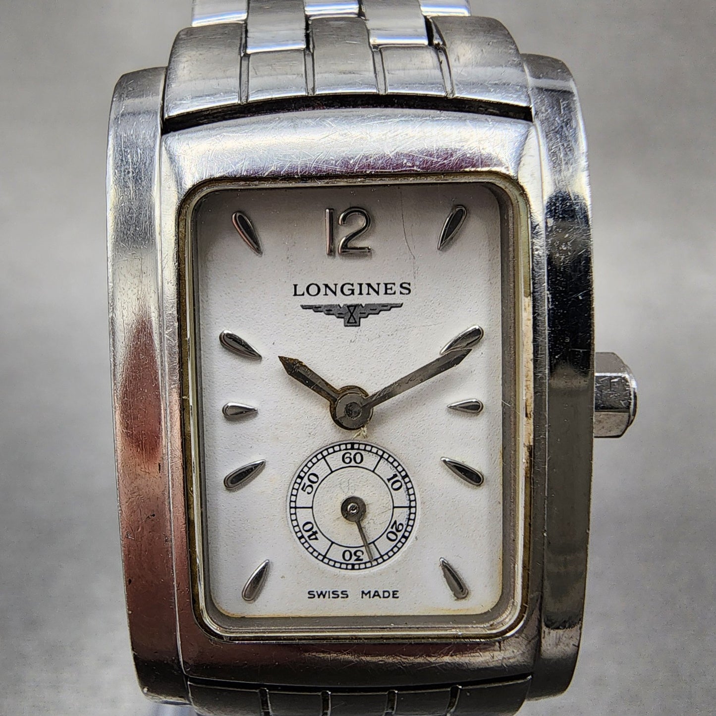 Longines Dolce Vita tank Watch Women 20mm White Dial Steel Rectangle New Batt B11