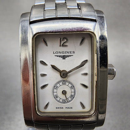 Longines Dolce Vita tank Watch Women 20mm White Dial Steel Rectangle New Batt B11