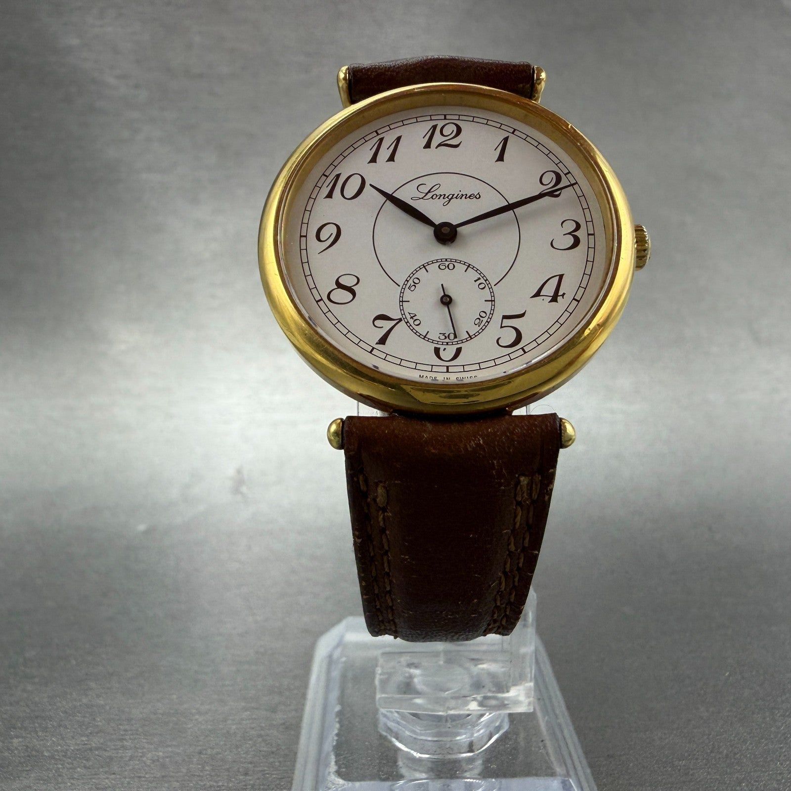 Longines Watch Men 32mm White Dial Gold Tone Small Seconds Manual Wind 3207 8465