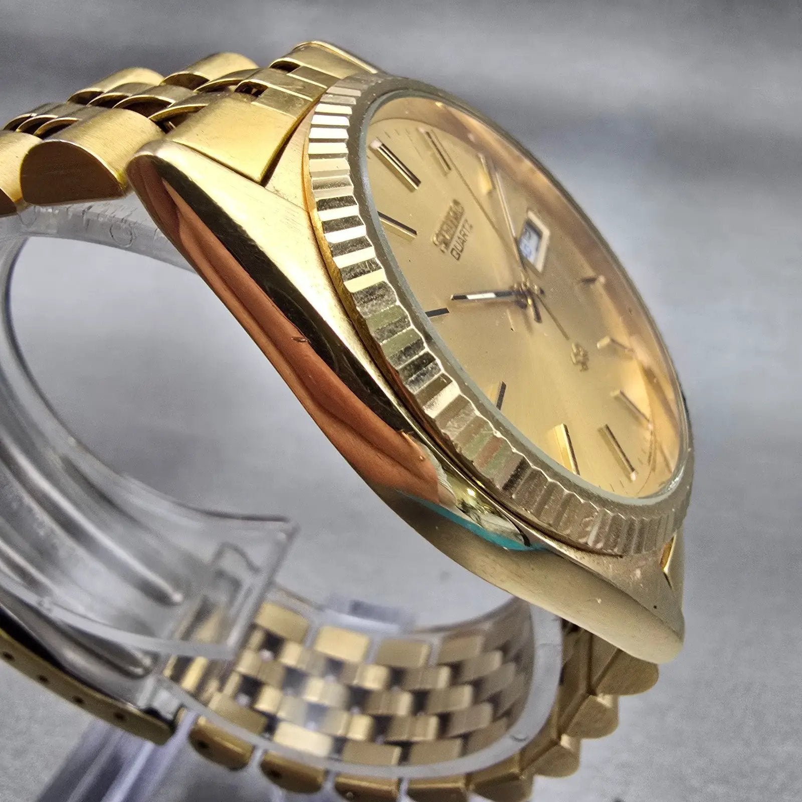 Seiko President Watch Men 35mm Gold Dial Gold Tone Daydate 5Y23-8A60 New Battery3
