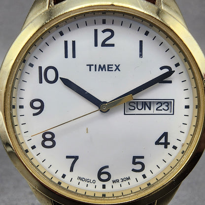 Timex Easy Reader Watch Men 36mm White Dial Gold Tone Round Daydate New Battery1
