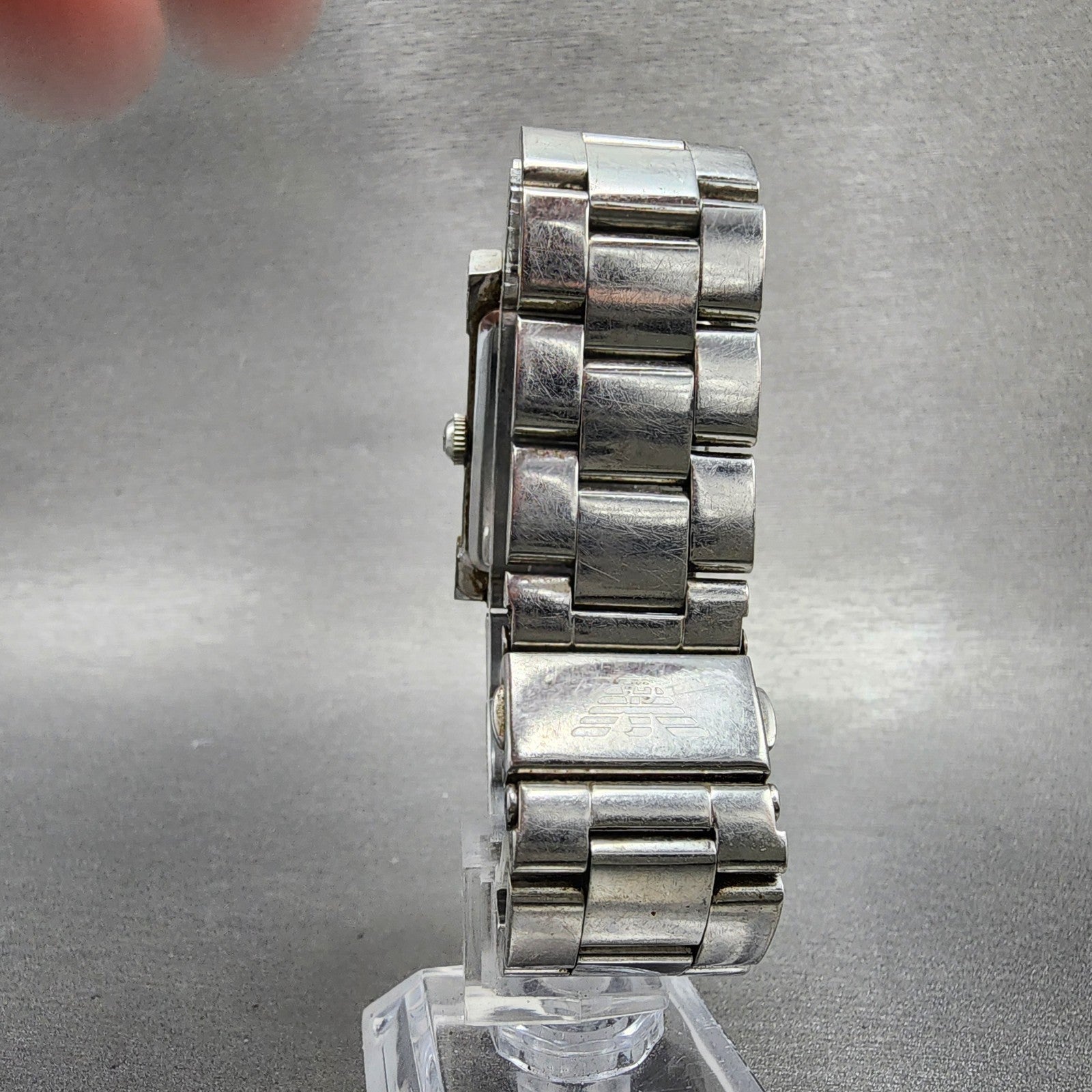 Emporio Armani Tank Watch Men 26mm Cream Dial Silver Tone Rectangle New Battery7