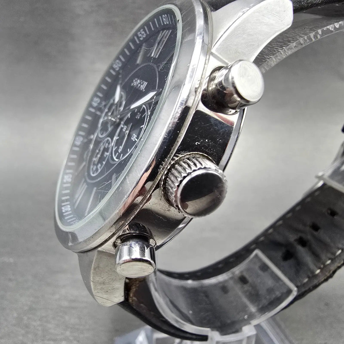 Fossil Flynn Chronograph Watch Men 48mm Black Dial Steel Round BQ-1130 New Batt2