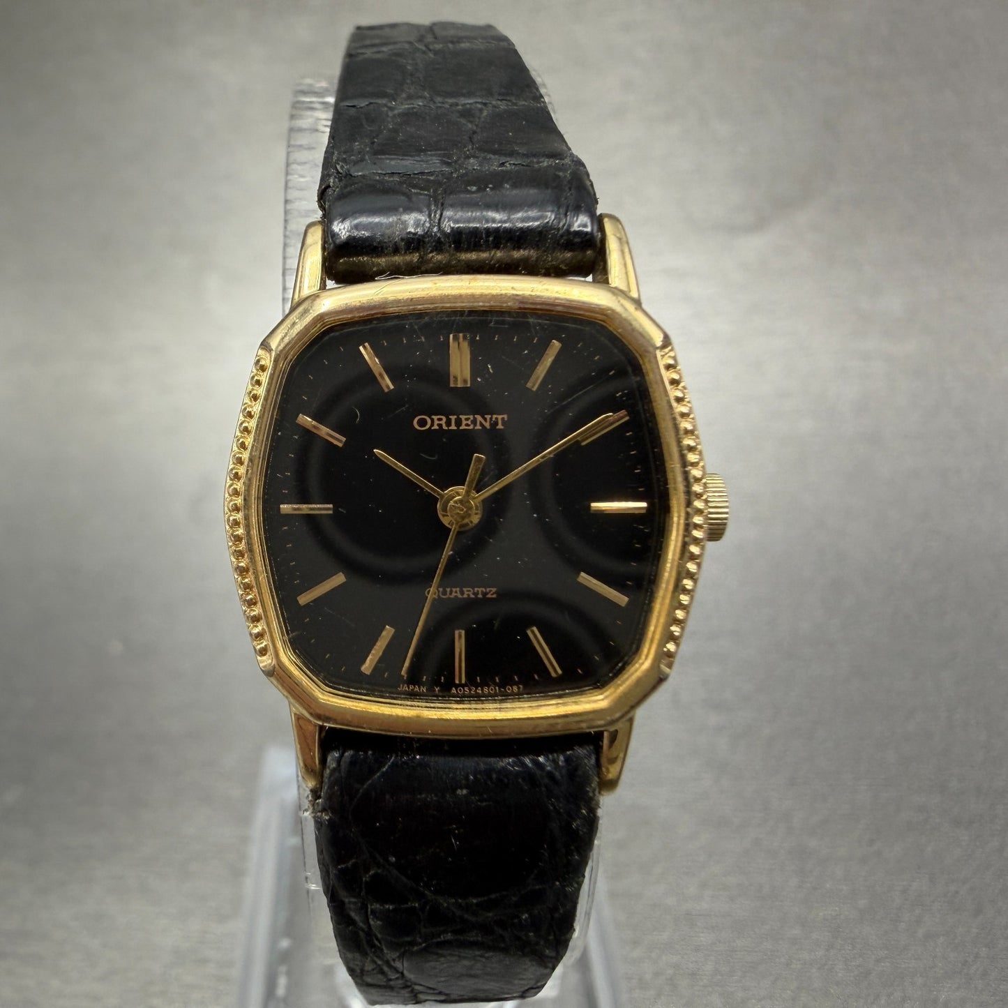 Orient Watch Women 21mm Black Dial Gold Tone Hexagon A05480-10 New Battery0