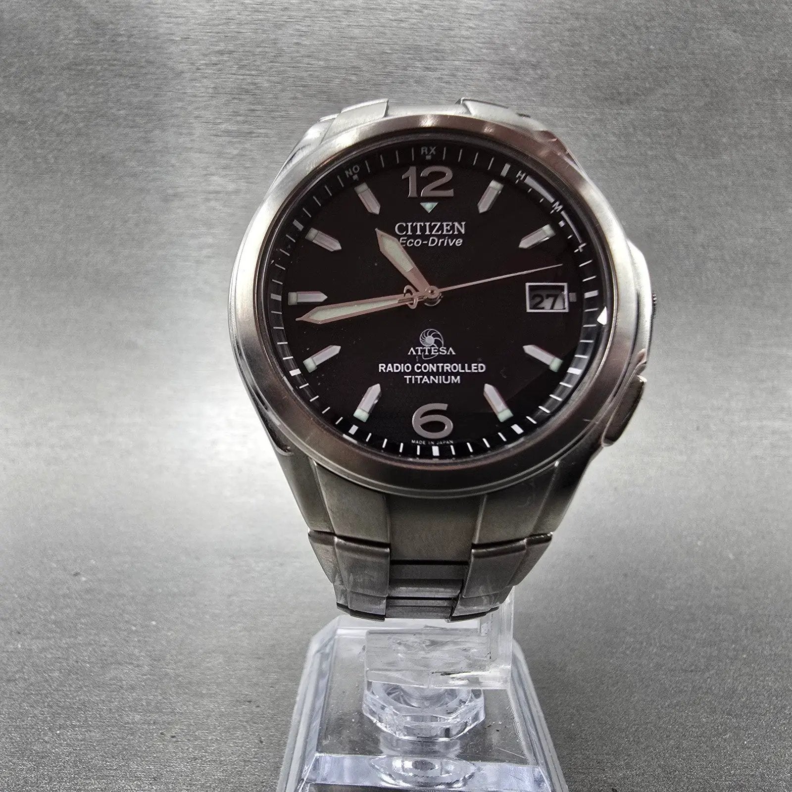 Citizen Eco-Drive Attesa Watch Men 38mm Black Dial Titanium H410-T003788 PARTS!!7