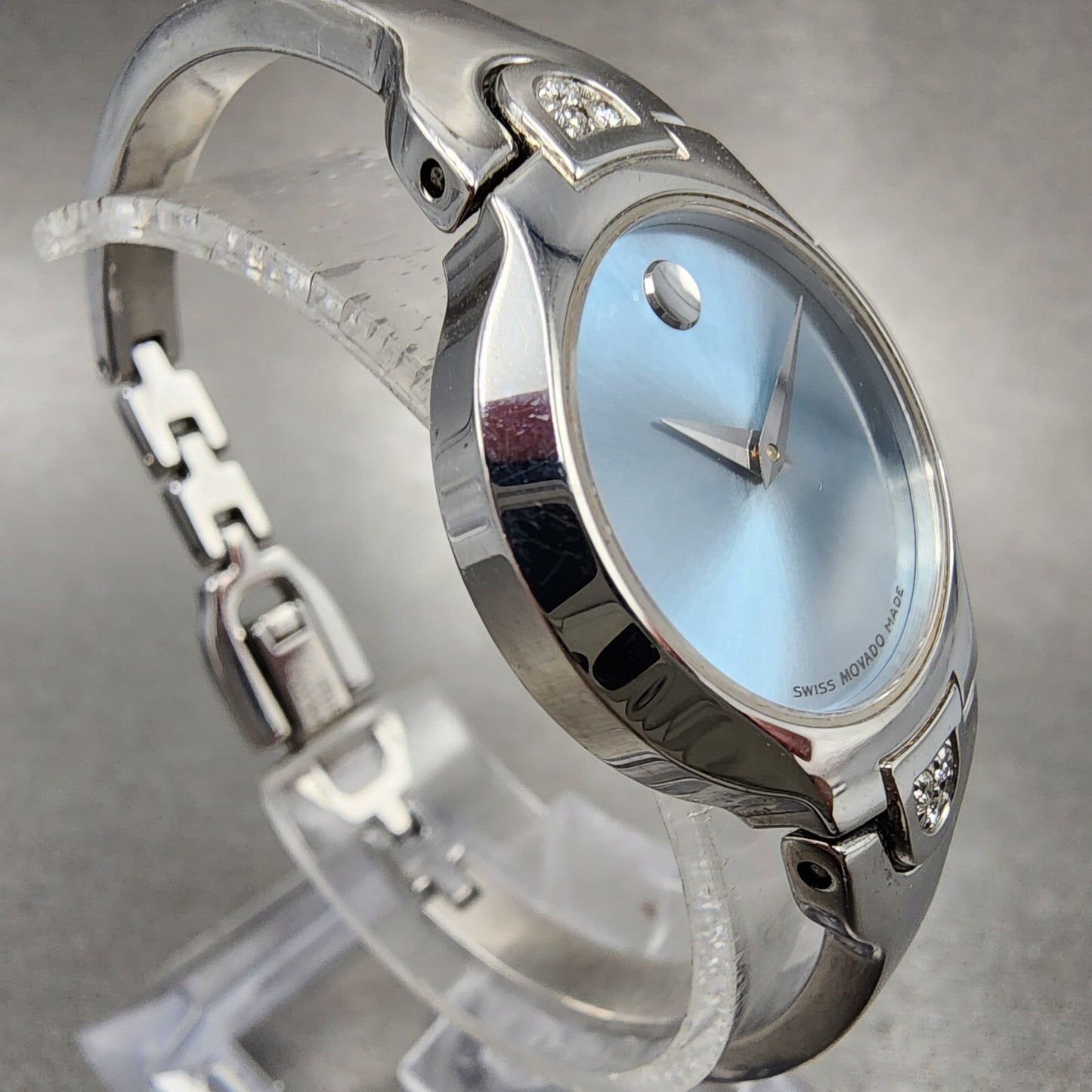 Movado Kara Watch Women 24m Blue Dial Steel Diamond Accent 84A11846 New Batt3