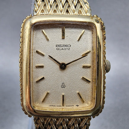 VTG Seiko Tank Watch Women 19mm Cream Dial Gold Plated Rectangle New Battery1