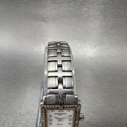 Raymond Weil Parsifal Tank Watch Women 19mm MOP Dial Steel Diamonds New Battery4
