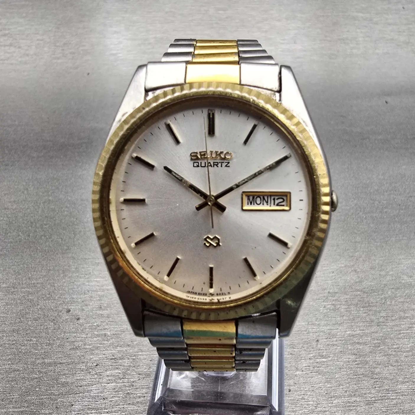 Seiko President Watch Men 35mm Silver Dial Two Tone Daydate 5H23-8020 New Batt0