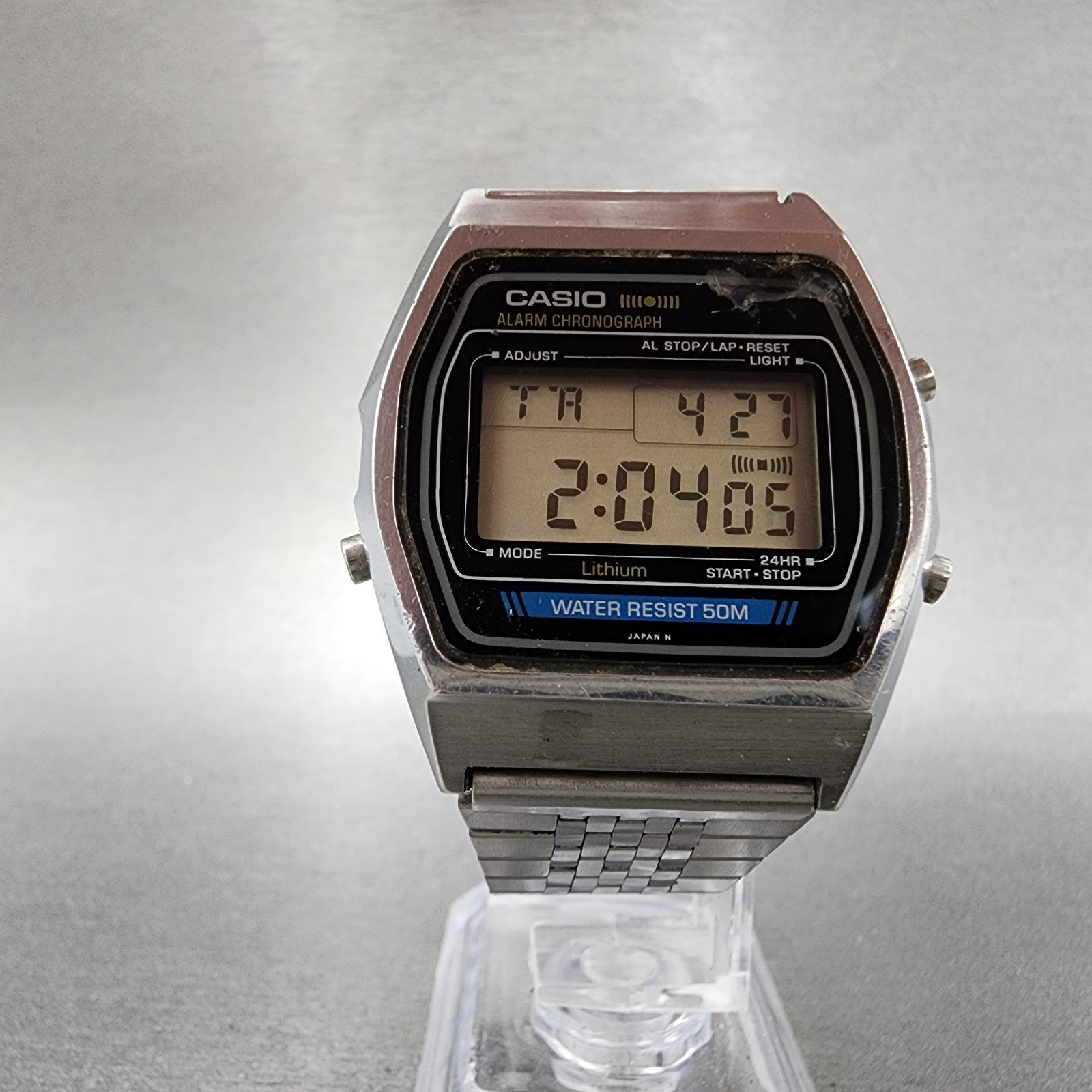 Casio W35 Watch Men 36mm Silver Tone LCD Alarm Chrono New  Battery5