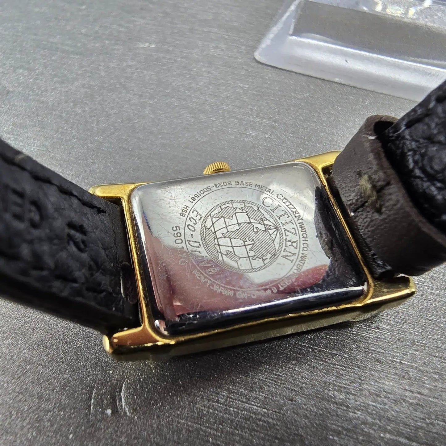 Citizen Eco-Drive Tank Watch Women 18mm Champagne Dial Gold Tone Rectangle Runs9