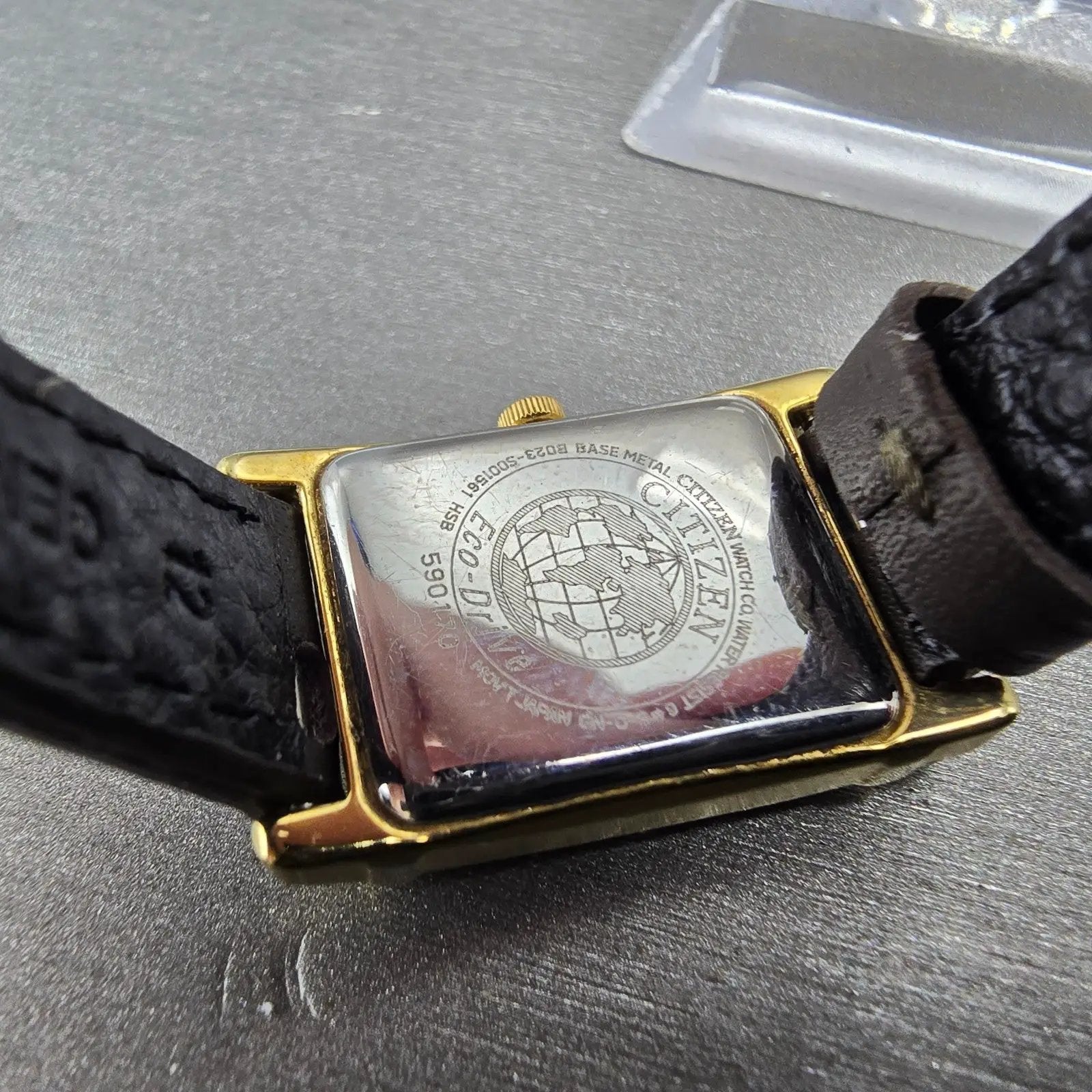 Citizen Eco-Drive Tank Watch Women 18mm Champagne Dial Gold Tone Rectangle Runs9
