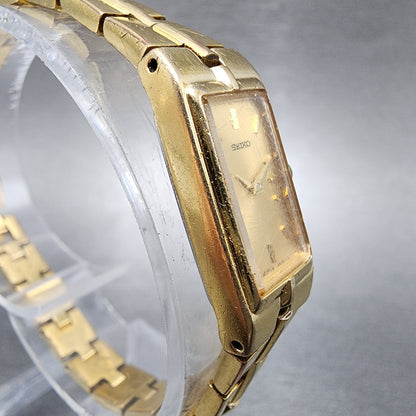 Seiko Watch Women 13mm Gold Dial Gold Tone Rectangle 2E200AY0 New Battery3