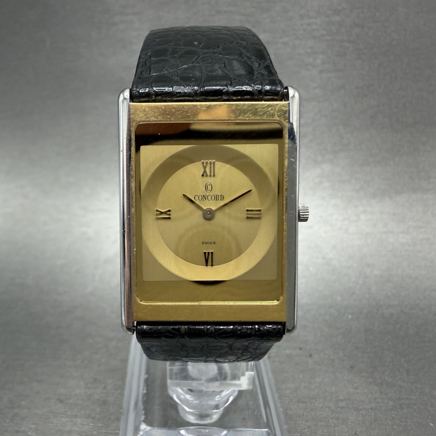 Concord Delirium Tank Watch Men 25mm Gold Dial Steel Rectangle 15-20-617 New Bat0