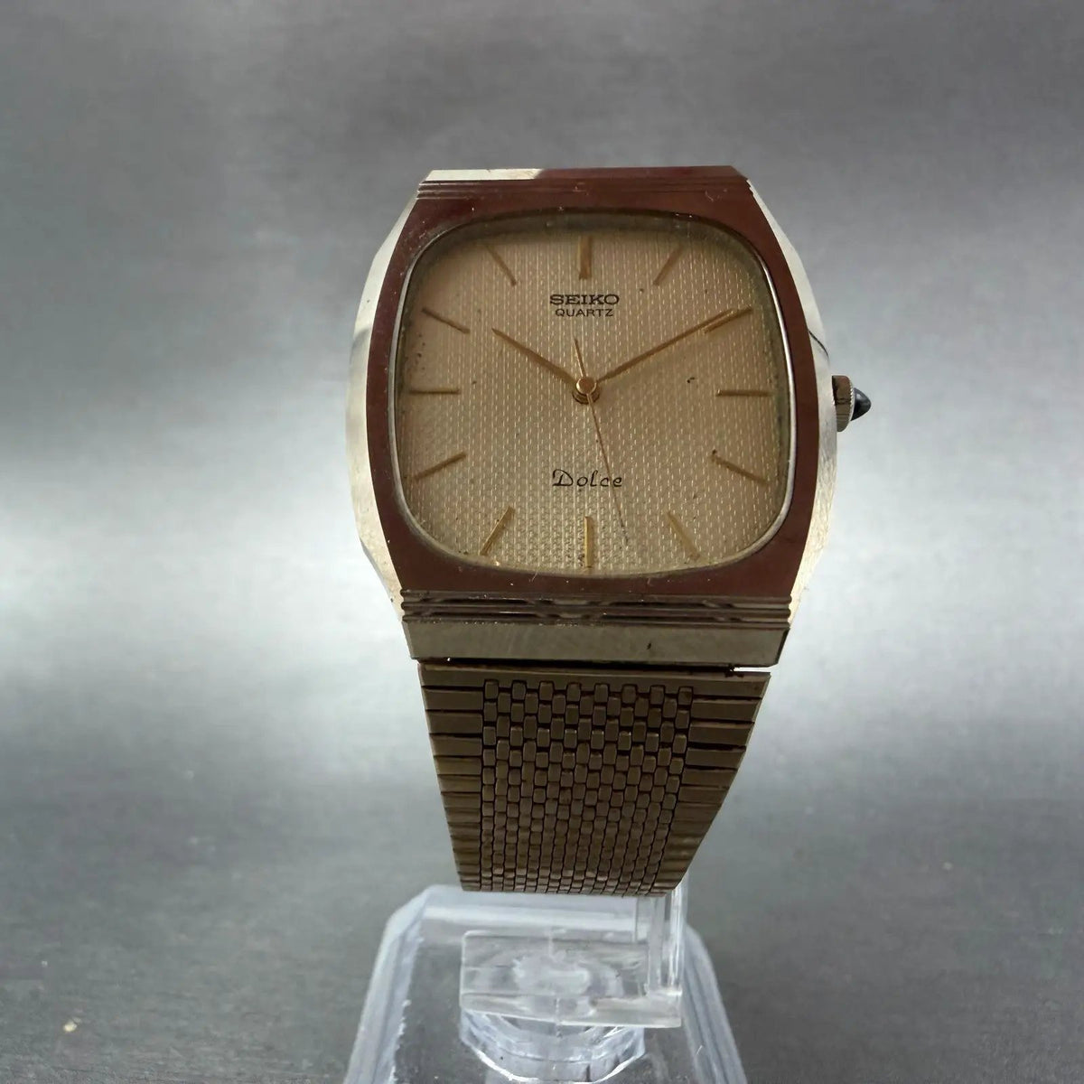 Seiko Dolce Watch Men 30mm Champagne Dial Gold Tone 5931-5450 New Battery ABCD5