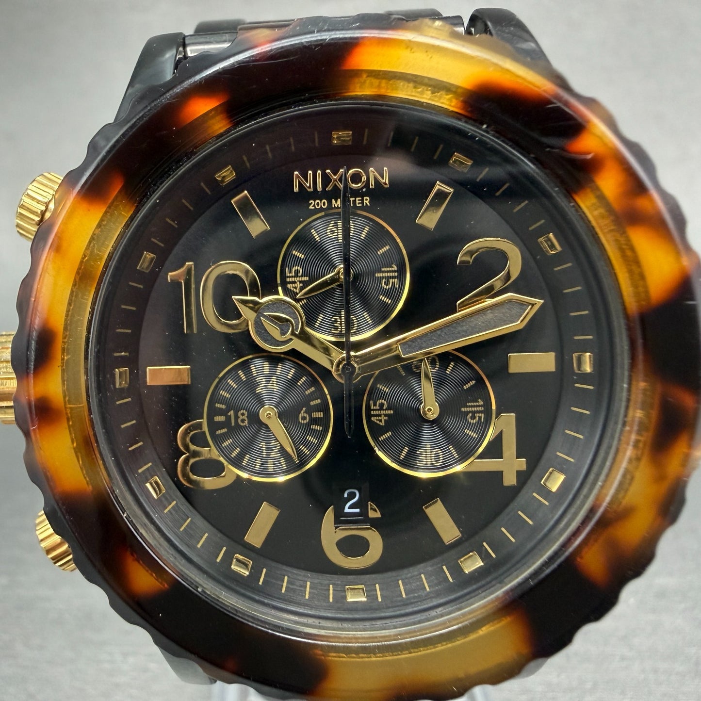 Nixon 42-20 Chrono Watch Women 42mm Black Dial Black Tortoise Date PARTS!!!!!!!!2