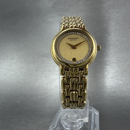 Raymond Weil Watch Women 24mm Champagne Dial Gold Plated Date Round 9946 New Bat5