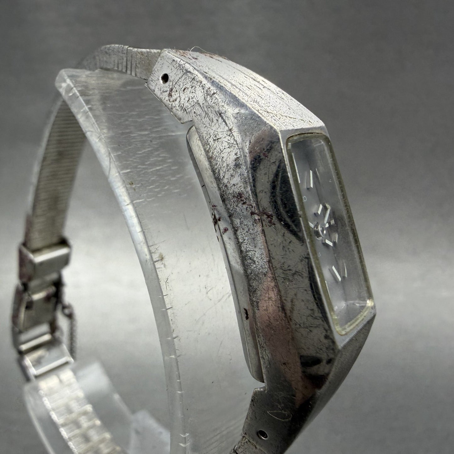 Seiko tank Watch Women 13mm Gray Dial Silver Tone Manual 1520-3570 Runs ABC3