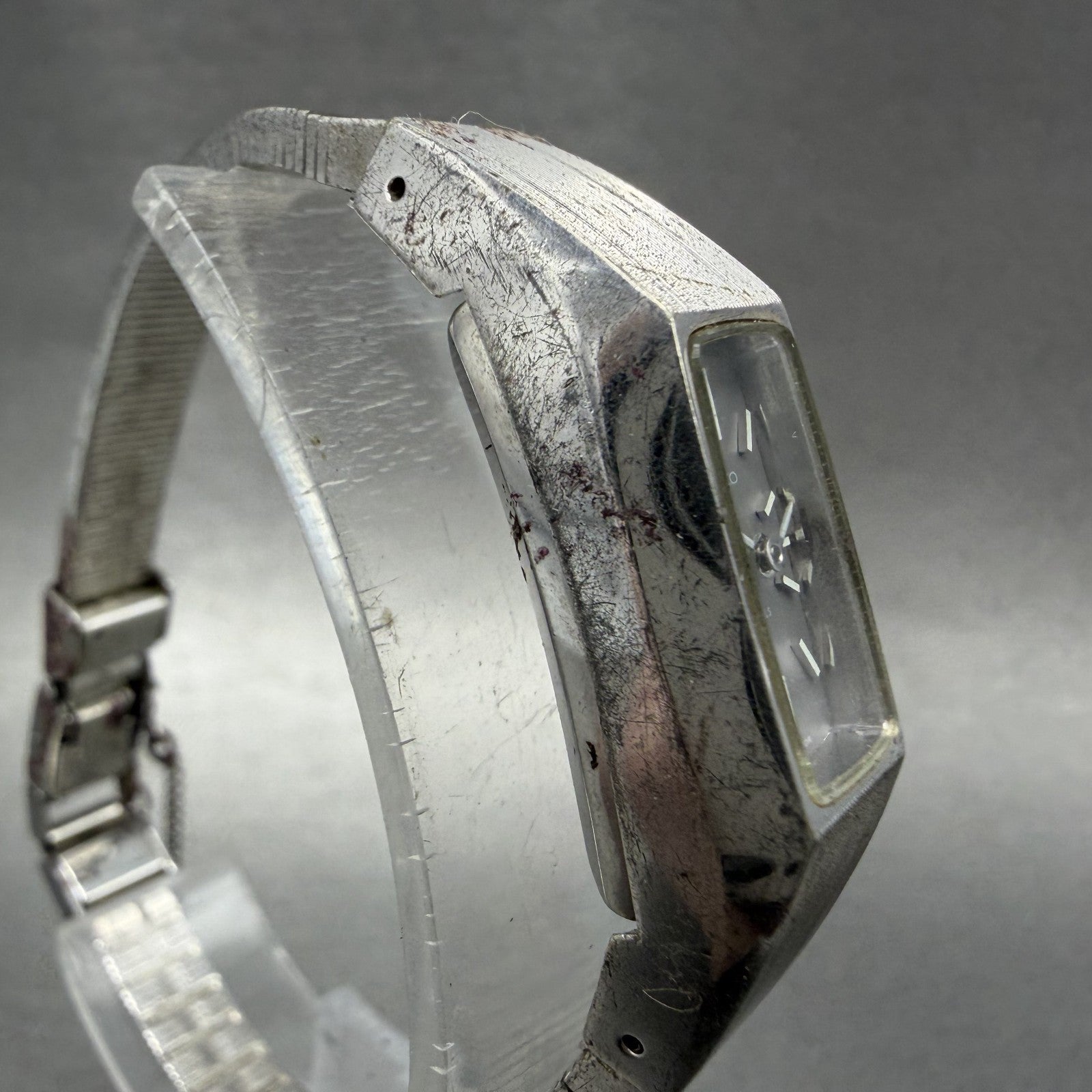 Seiko tank Watch Women 13mm Gray Dial Silver Tone Manual 1520-3570 Runs ABC3