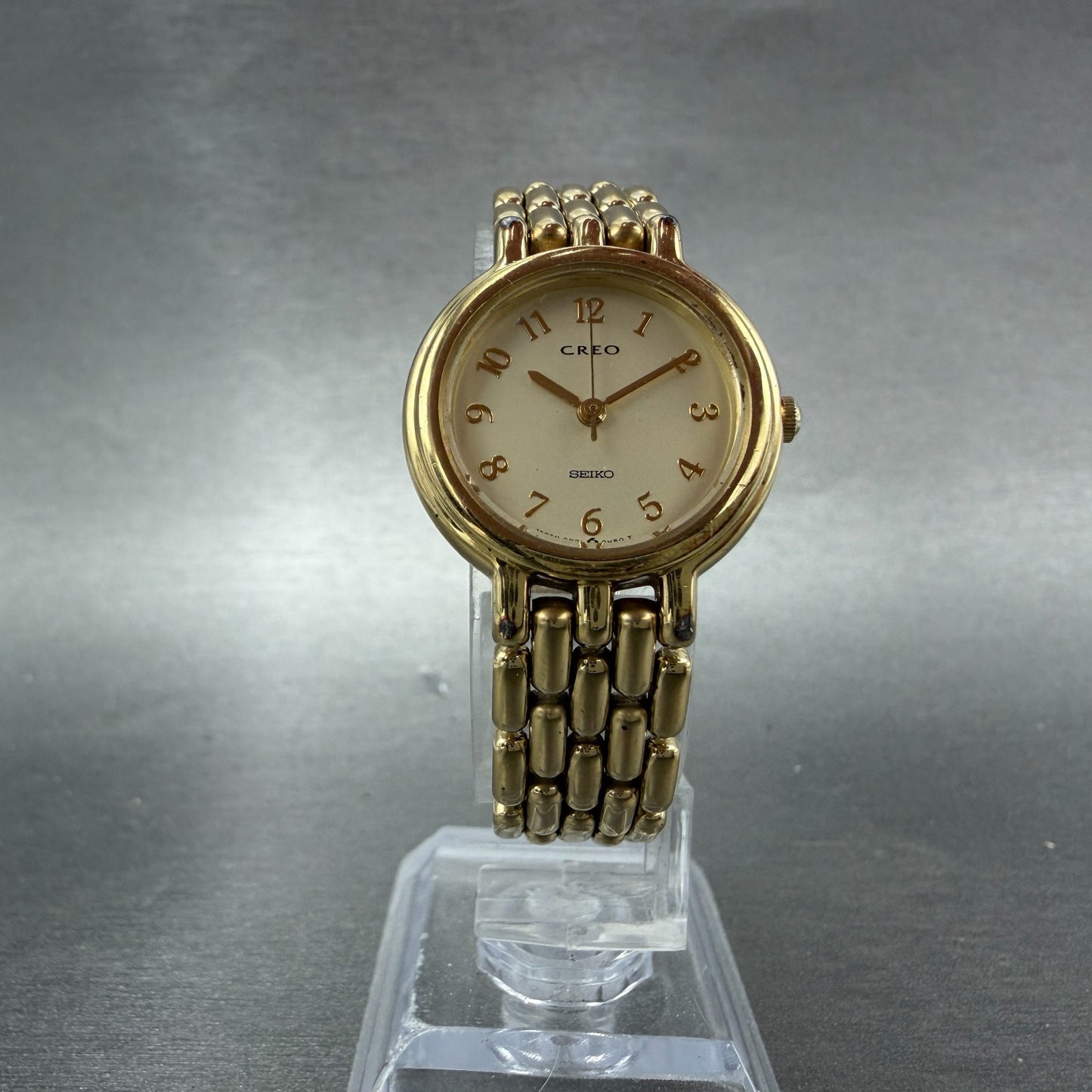 Seiko Creo Watch Women 24mm Champagne Dial Gold Tone Round 2P21-0C00 New Battery5