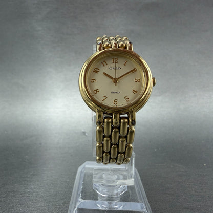 Seiko Creo Watch Women 24mm Champagne Dial Gold Tone Round 2P21-0C00 New Battery5