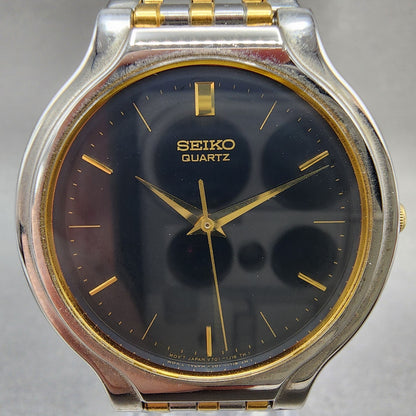 Seiko Watch Men 34mm Black Dial Two Tone Round V7011k29 New Battery1