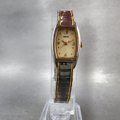 Seiko Watch Women 16mm Cream Dial Silver Tone Rectangle 1N015B69 New Batt5