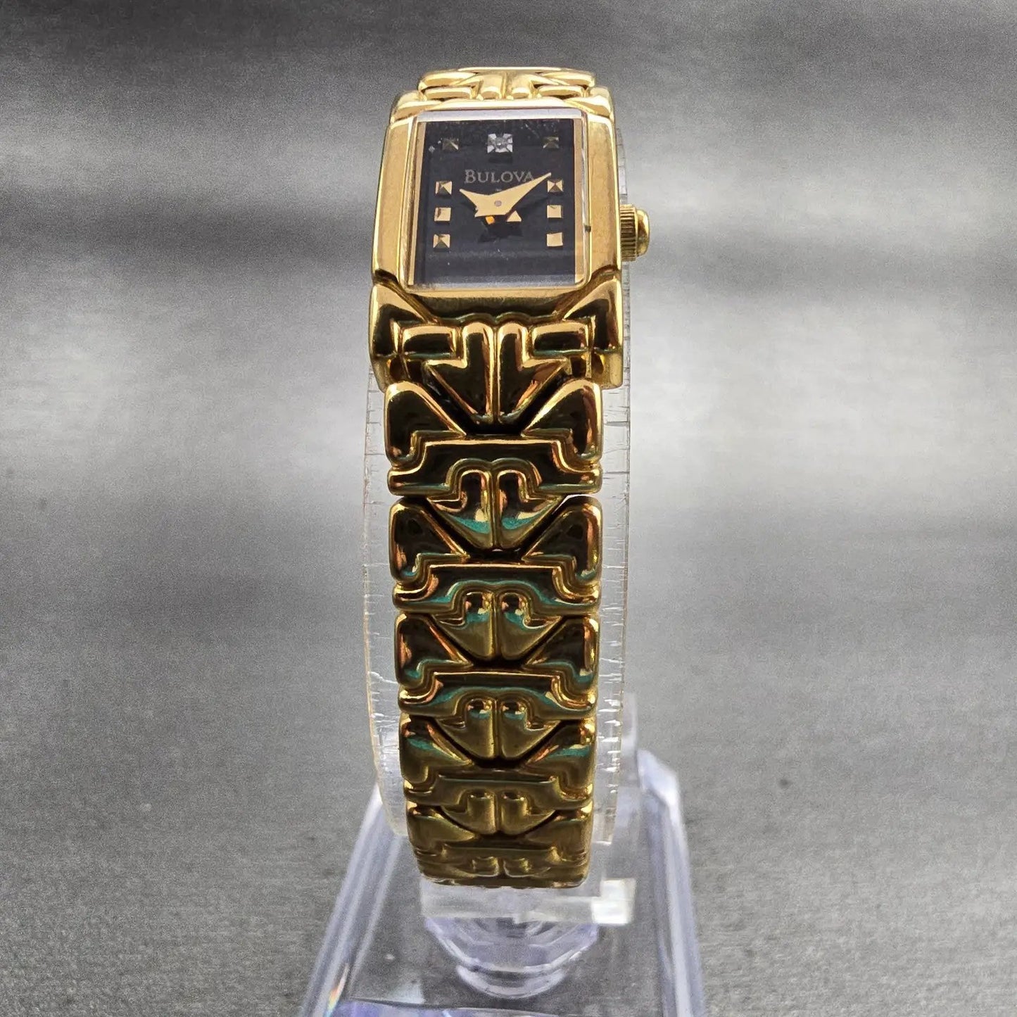Bulova Tank Watch Women 13mm Black Dial Gold Tone Rectangle 97S56 New Battery5