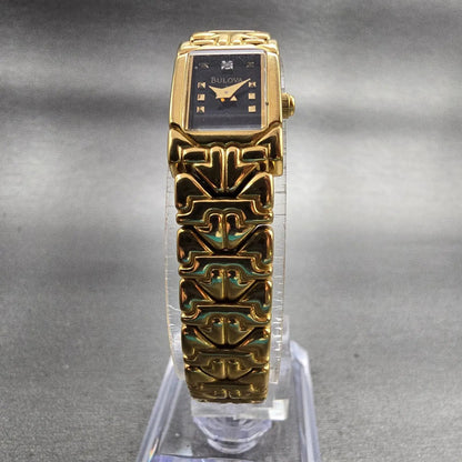 Bulova Tank Watch Women 13mm Black Dial Gold Tone Rectangle 97S56 New Battery5