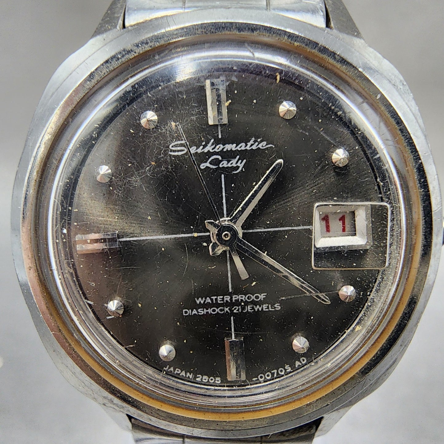 Seiko Seikomatic Lady Watch Women 24mm Black Dial Silver Tone Date Runs READ!!1