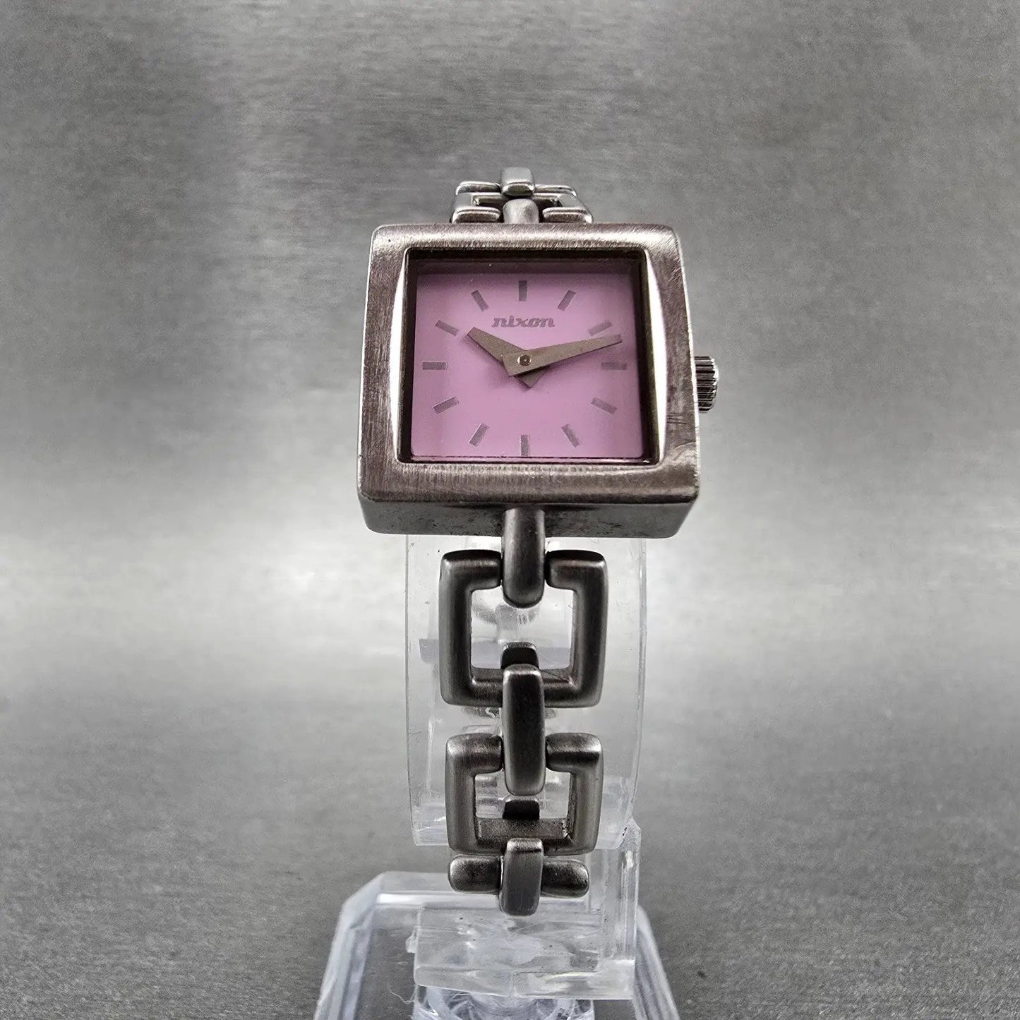 Nixon The Charm Watch Women 19mm Pink Dial Silver Tone Square New Battery5