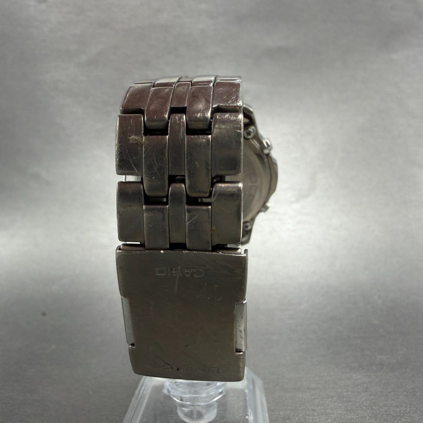 Casio Lineage Watch Men 41mm Gray Dial Titanium Ana Digi Alarm Chrono Works AVS7