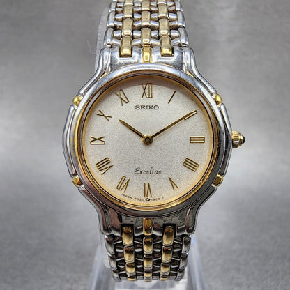 Seiko Exceline Watch Women 24mm Silver Dial Two Tone Round 73200410 New Battery0