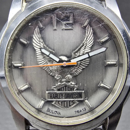 Bulova Harley Davidson Watch Men 40mm Silver Dial Silver Tone 76A12 New Battery1