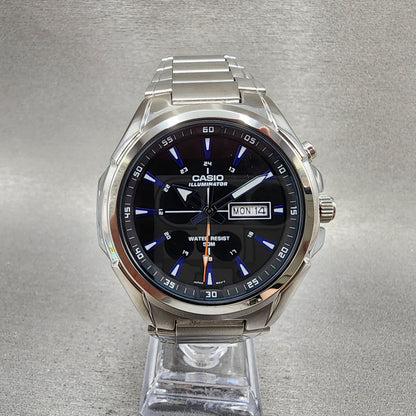 Casio Illuminator MTPE200 Watch Men 45mm Black Dial Silver Tone Daydate NewBatt2