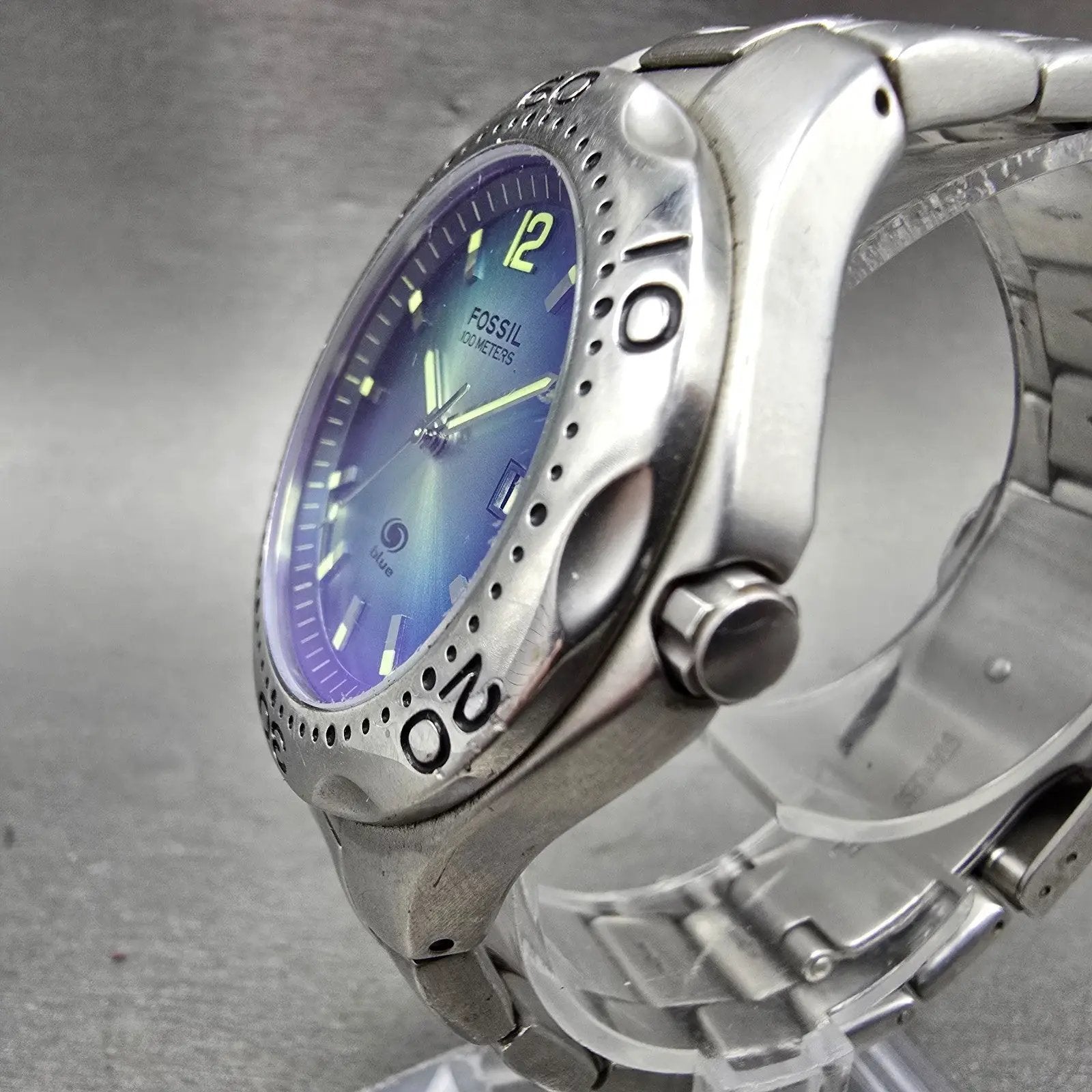 Fossil Blue Dive Watch Men 40mm Green Dial Silver Tone Date AM-3520 New Battery2