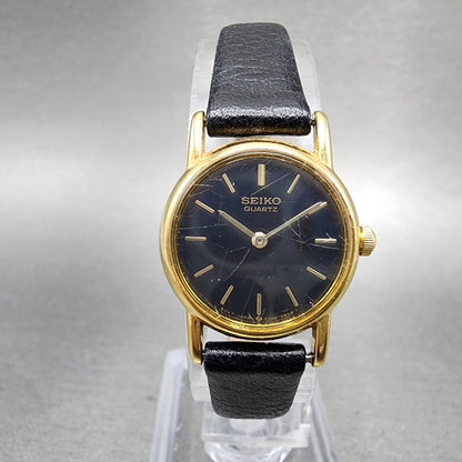 Seiko Watch Women 20mm Black Dial Gold Tone Round 2y000A19 New Battery Vintage0