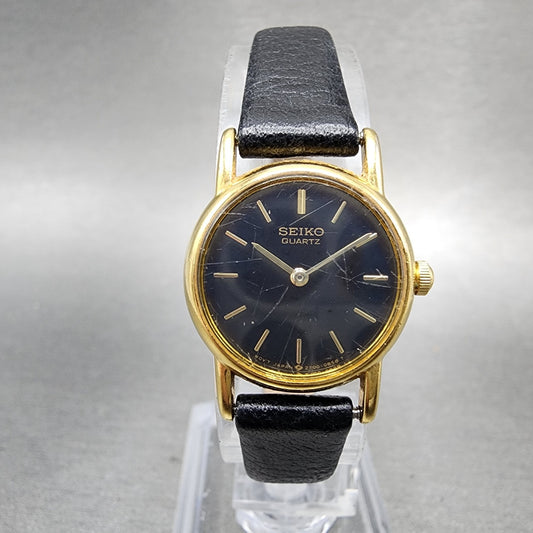 Seiko Watch Women 20mm Black Dial Gold Tone Round 2y000A19 New Battery Vintage0