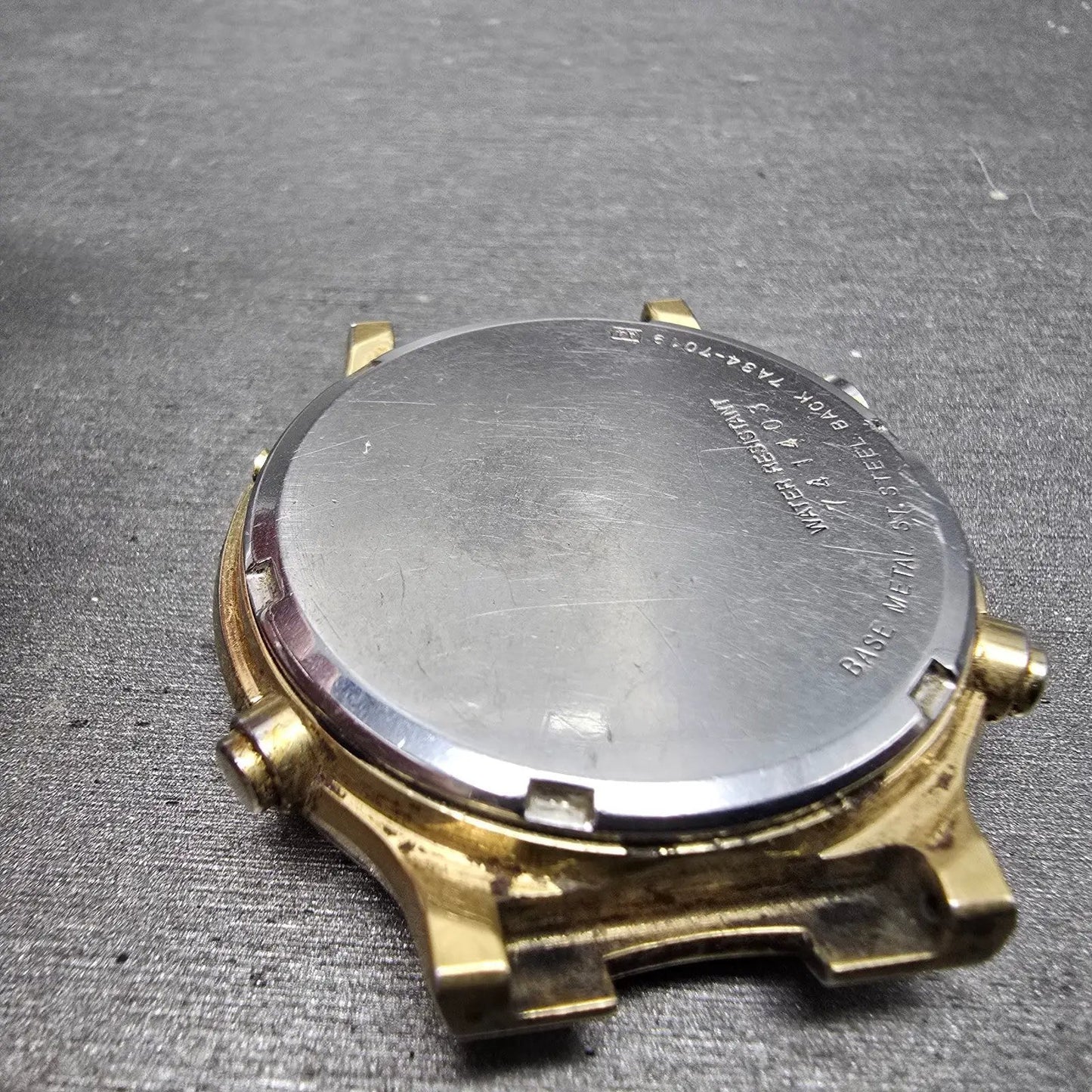 Seiko Chronograph Watch Men 37mm Gold Dial Gold Tone Date 7A34-7019 PARTS11
