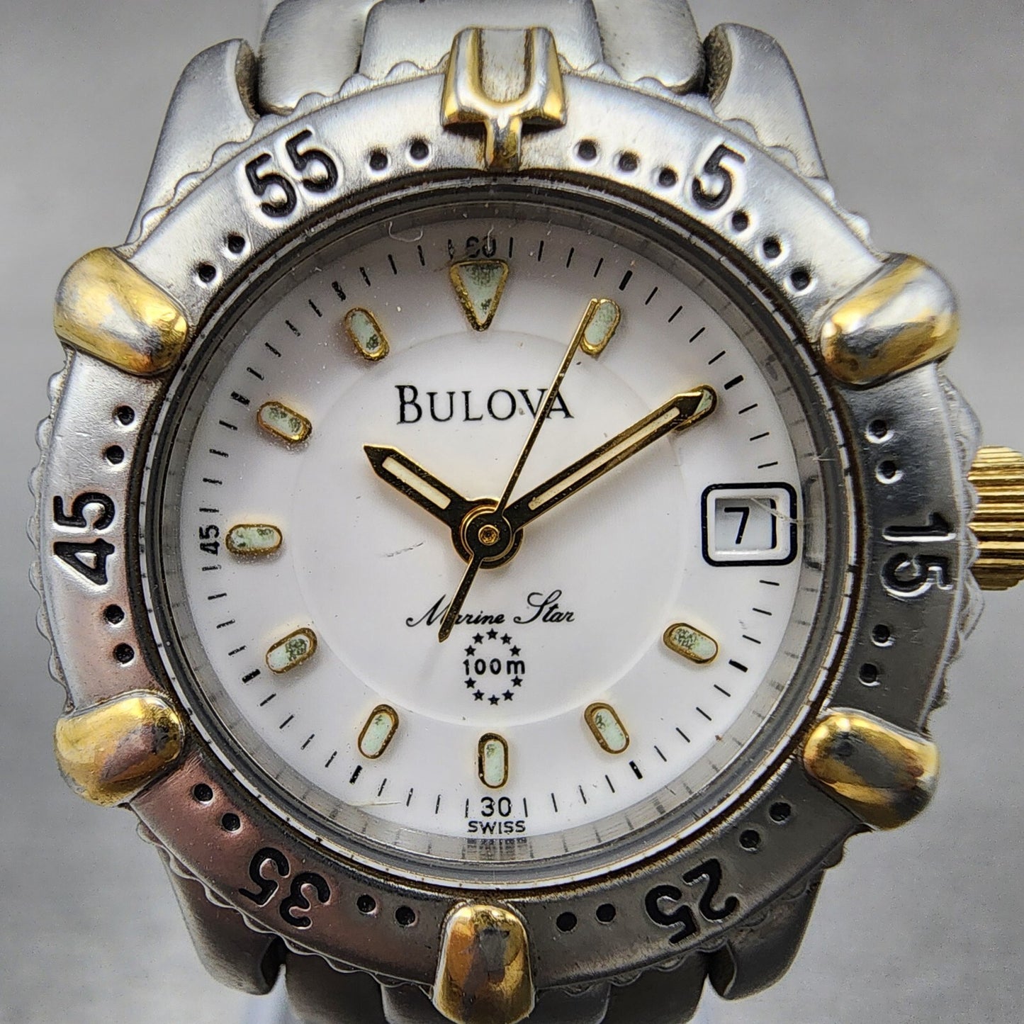Bulova Marine Star Watch Women 25mm White Dial Two Tone Date TF705L New Battery1